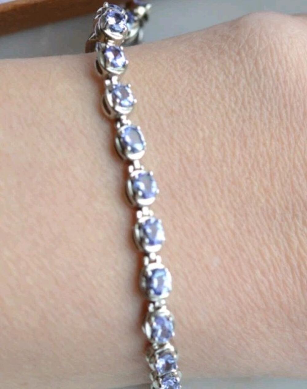 925 Sterling Silver Amethyst Tennis Bracelet - Signed INDIA G - Genuine Purple G